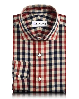 Checks: Red Navy Macro Gingham Herringbone Shirt Ski Core