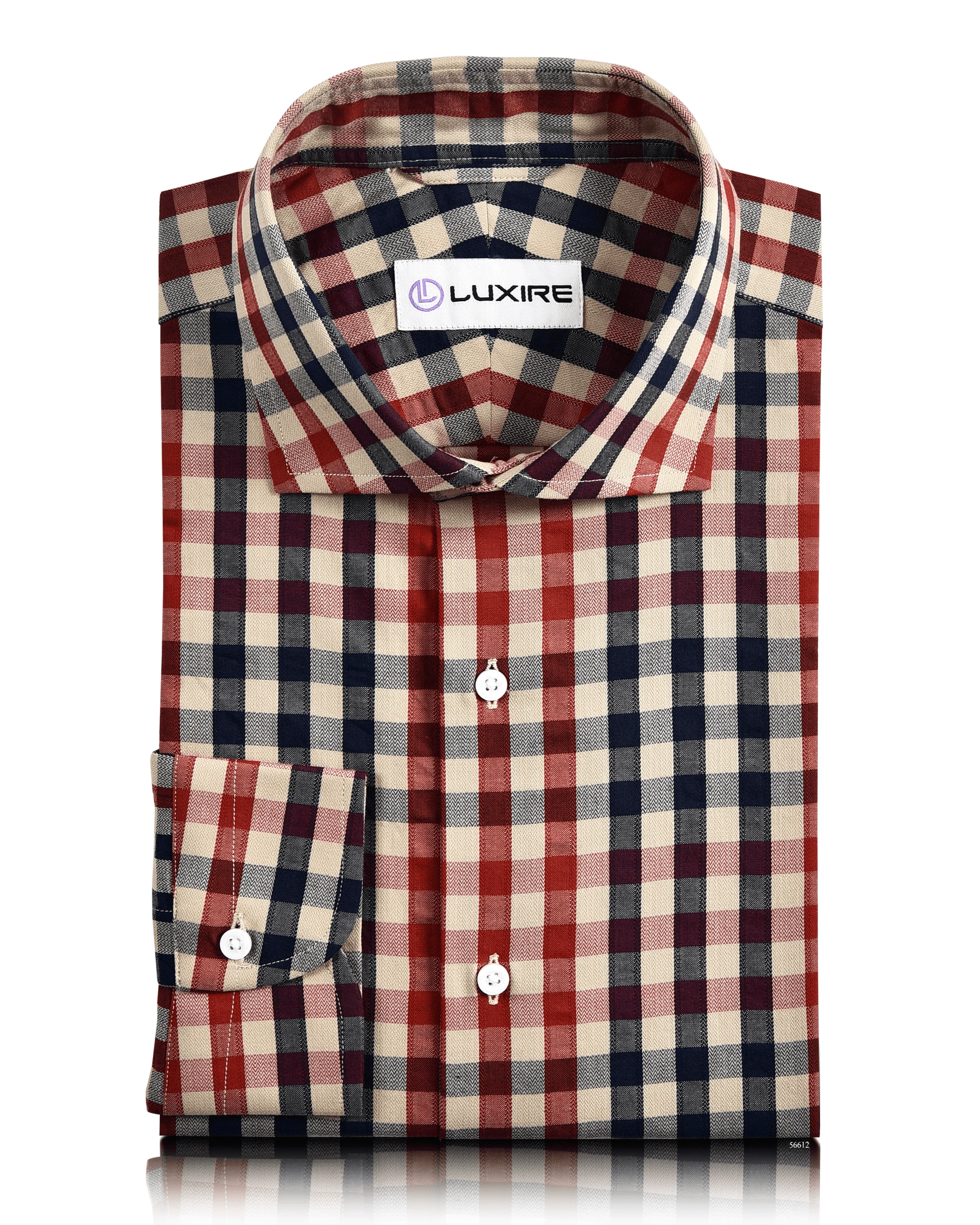 Checks: Red Navy Macro Gingham Herringbone Shirt Ski Core