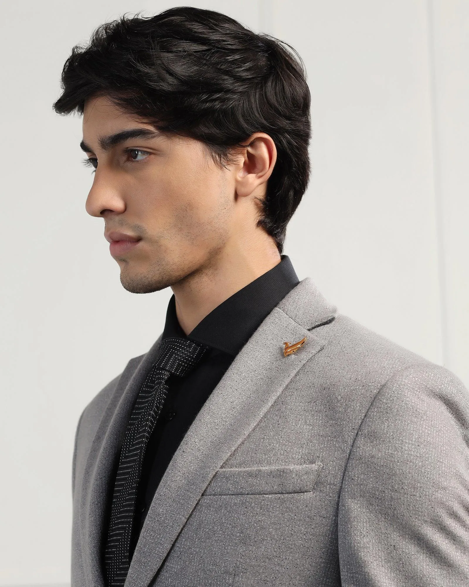 Flatlock stitching Luxe Formal Grey Textured Blazer - Baleno