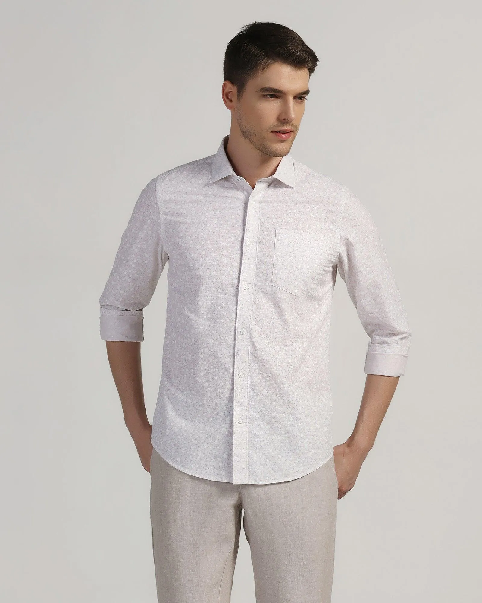 Casual Beige Printed Shirt - Salsa EasyCare Fabric