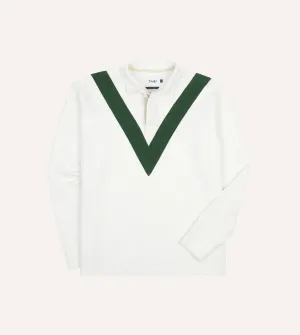 Ecru and Green Chevron Cotton Rugby Shirt Festival Fashion UV Protection