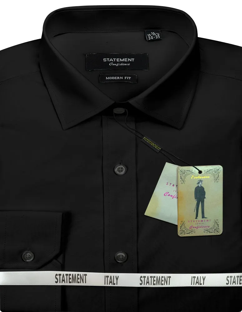 Travel-friendly MODERN FIT BLACK BASIC DRESS SHIRT