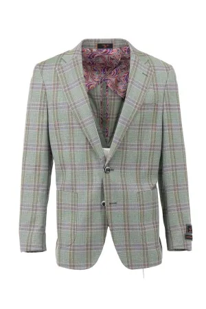 Solid Color Tiglio Luxe Pistachio with Windowpane Dolcetto/THP Modern Fit half lined, Pure Wool Jacket TL4221