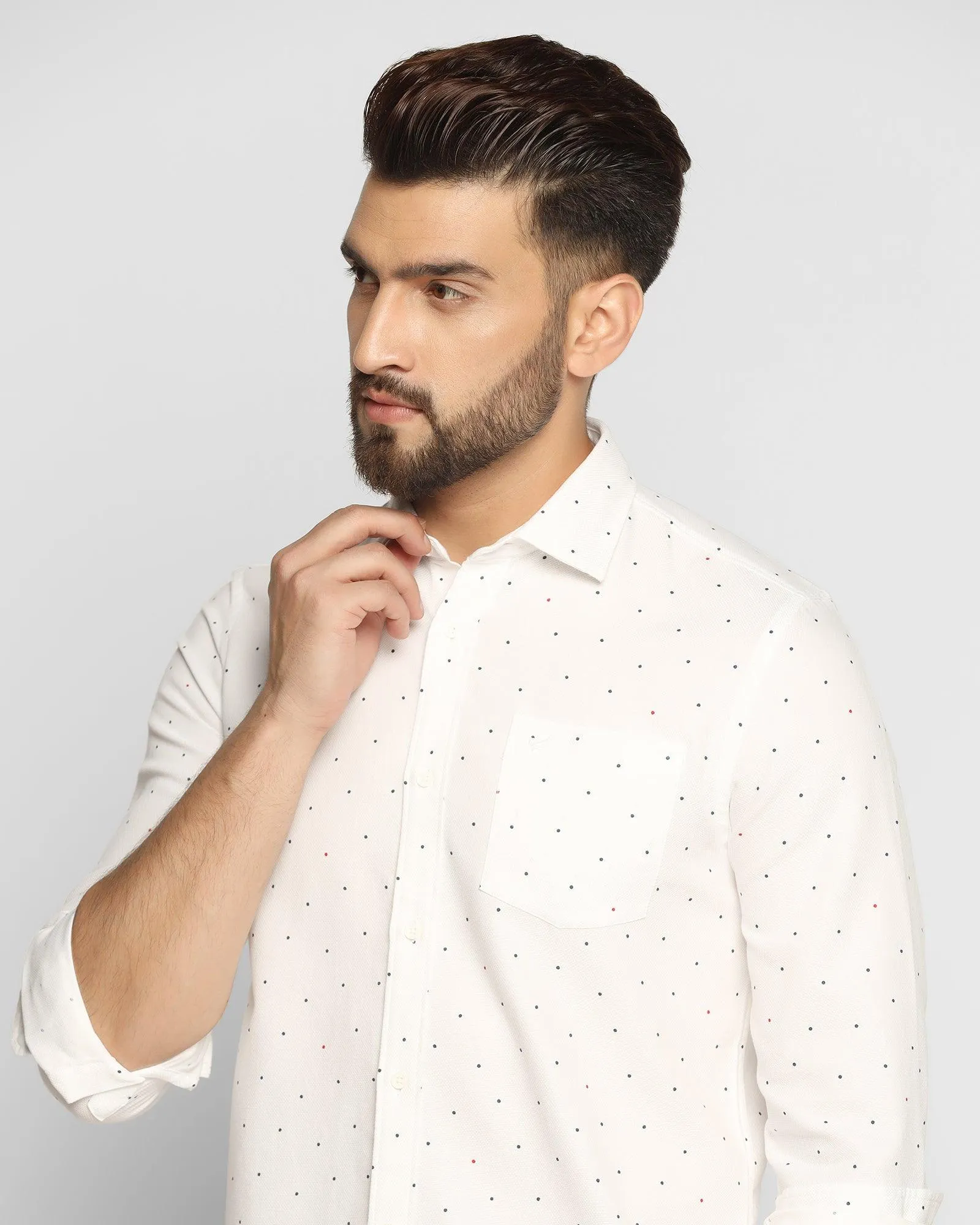 Casual White Printed Shirt - Cato Compact Packing Anti Odor Treatment