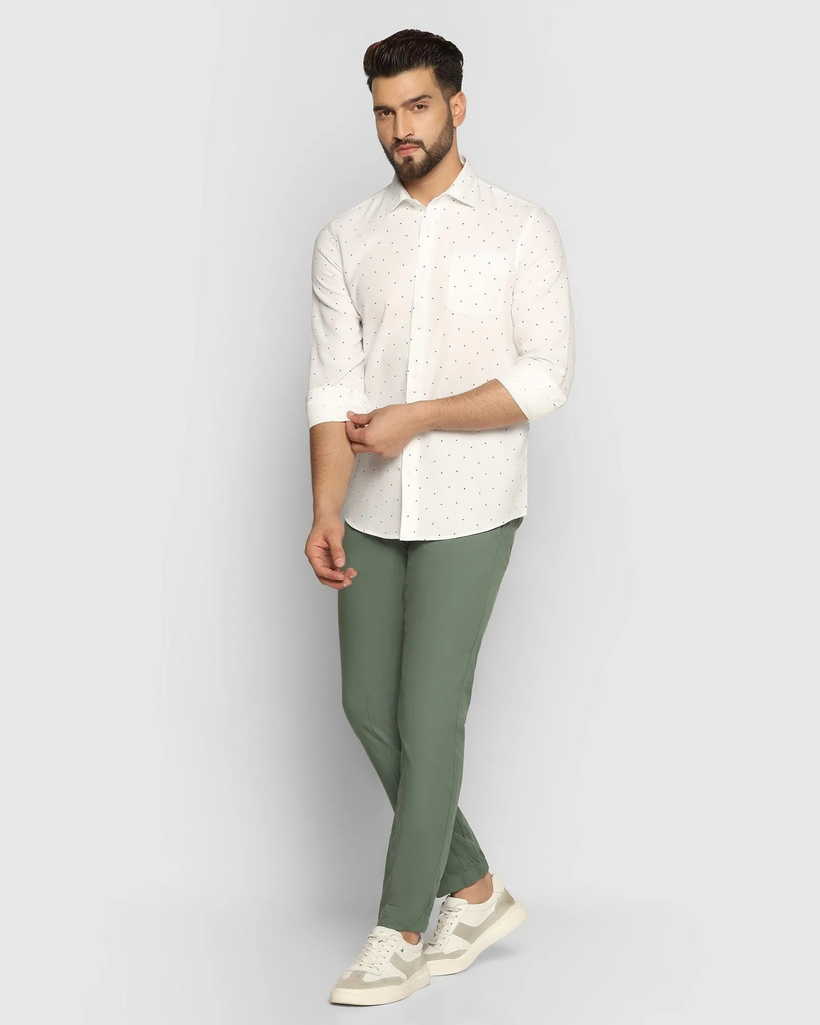 Casual White Printed Shirt - Cato Military Inspired Smooth Texture