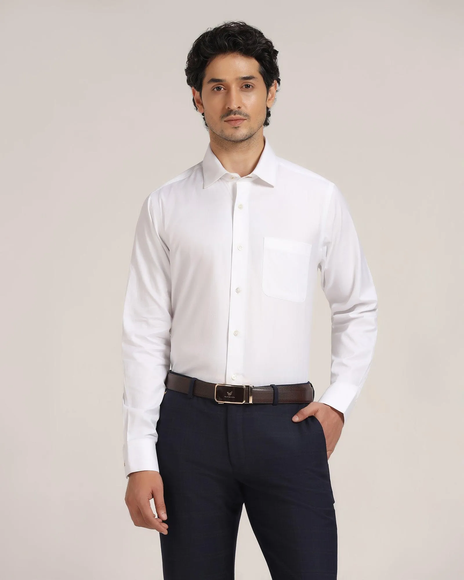 Luxe Formal White Solid Shirt - Wonder Dressy look Perfect Fit