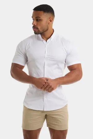 Holiday Style Athletic Fit Short Sleeve Signature Shirt in White