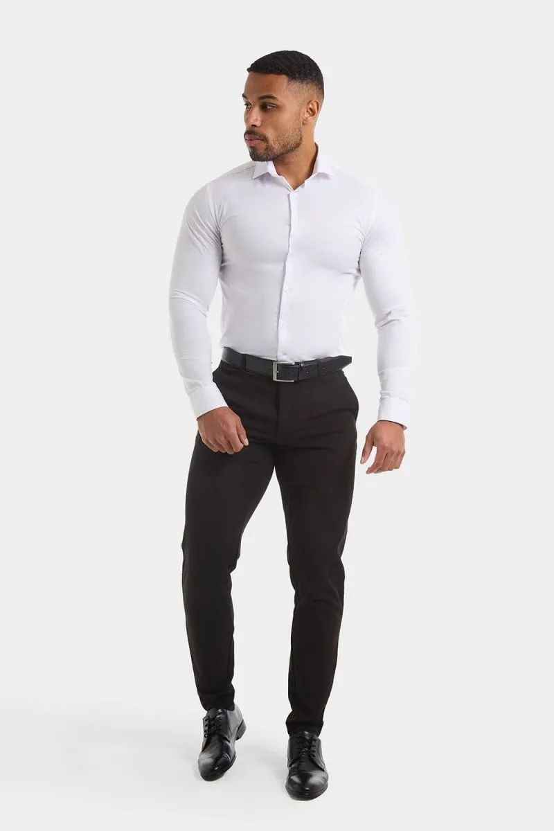 Athletic Fit Cutaway Collar Shirt in White Stretch Fabric Quick Release Placket