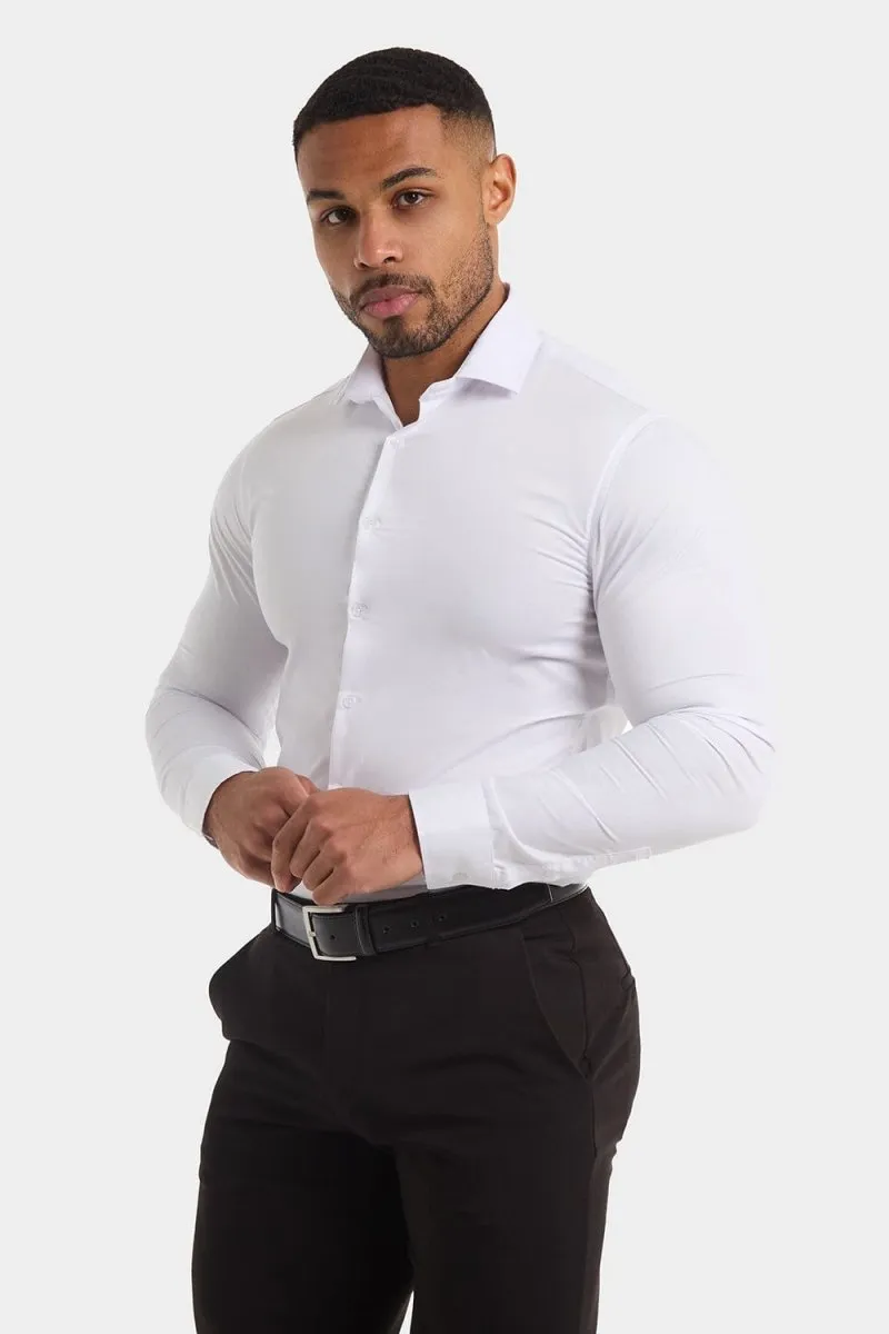 Urban Fashion Athletic Fit Cutaway Collar Shirt in White