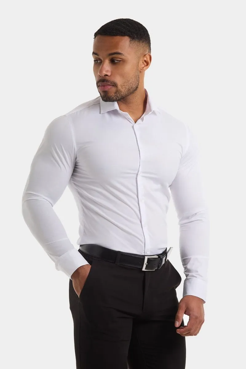 Smart Casual Custom Fit Athletic Fit Cutaway Collar Shirt in White