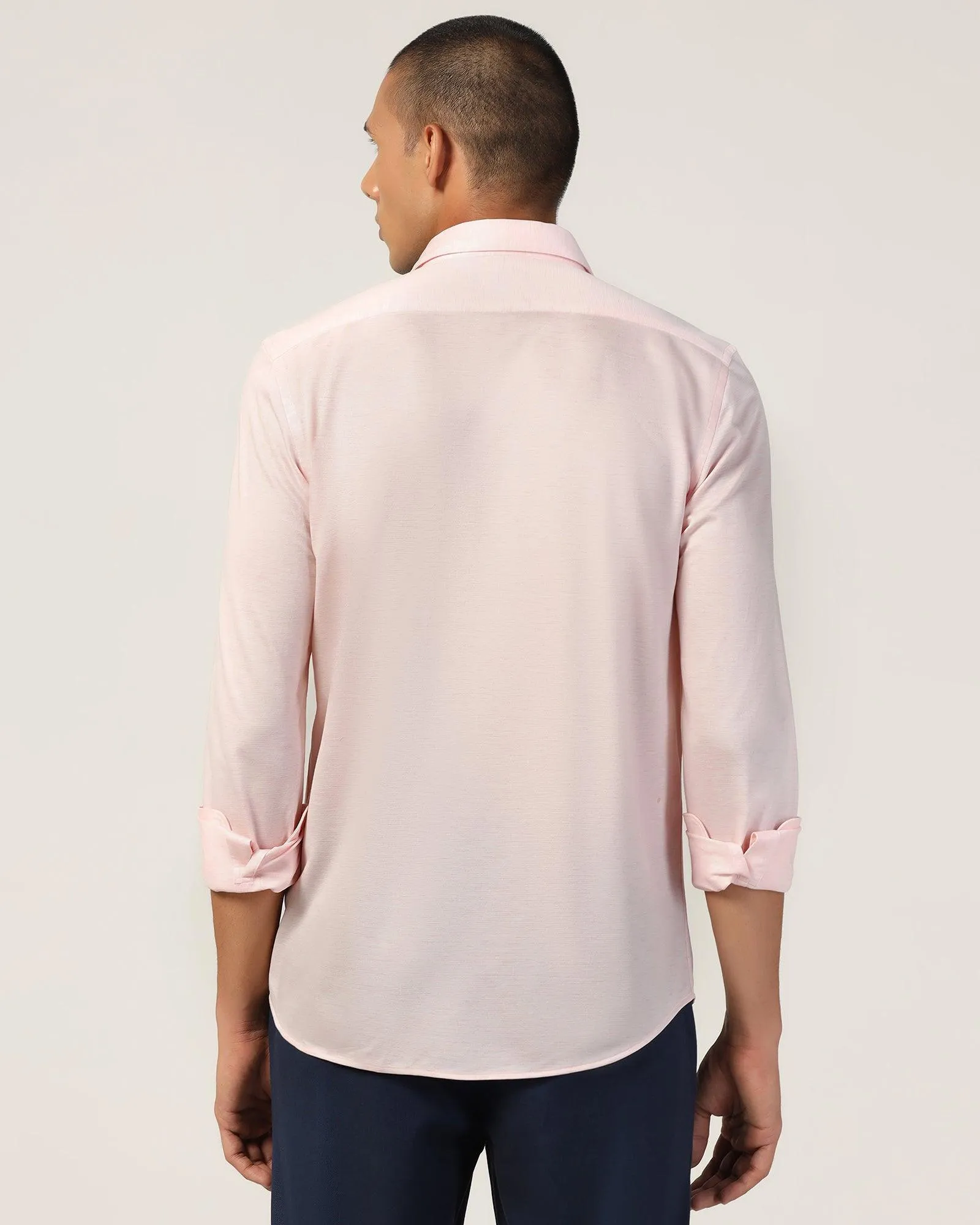 Non-irritating Wardrobe Essential Casual Pink Textured Shirt - Alyn