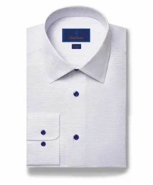 Non Chafe Seams Fade Resistant Formula David Donahue Trim Fit Micro Dot Dress Shirt in Grey/Blue