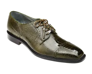Stability Heel Counter Belvedere Luxurious Ostrich Cap Toe Shoes for Men in Olive  -Batta