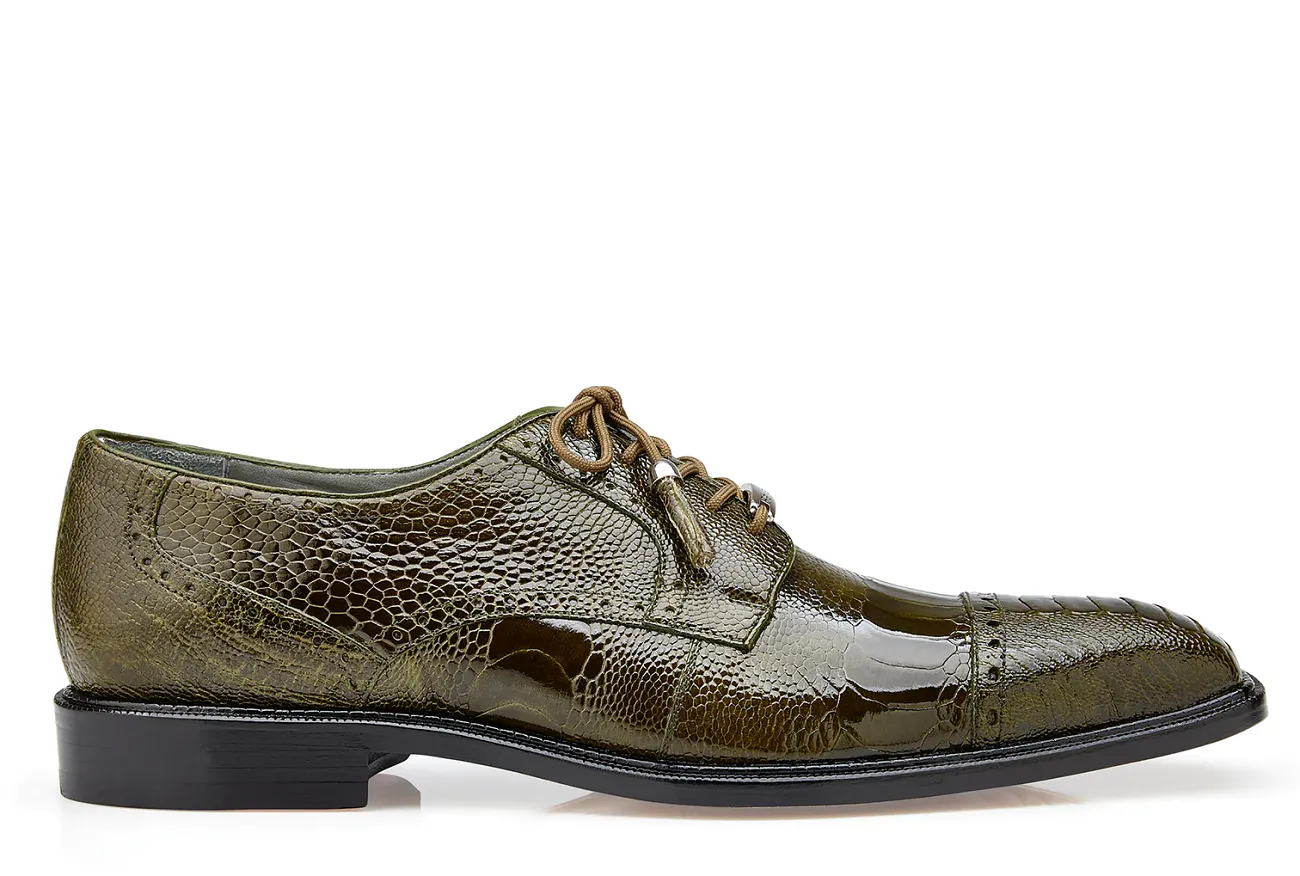 Forest Mood Belvedere Luxurious Ostrich Cap Toe Shoes for Men in Olive  -Batta
