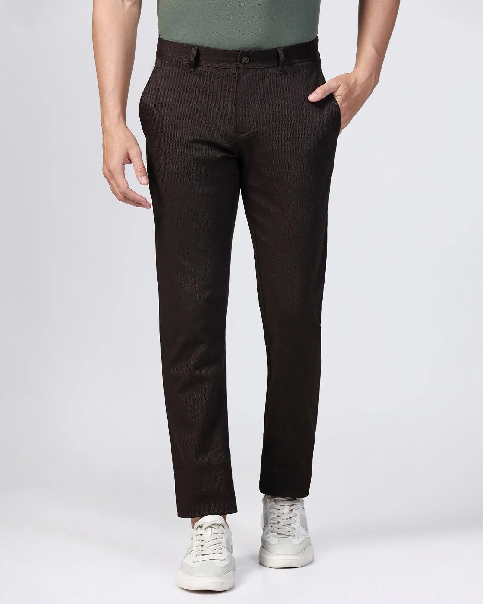 Slim Comfort B-95 Casual Chocolate Brown Textured Khakis - Tark Moisture control Durable Material