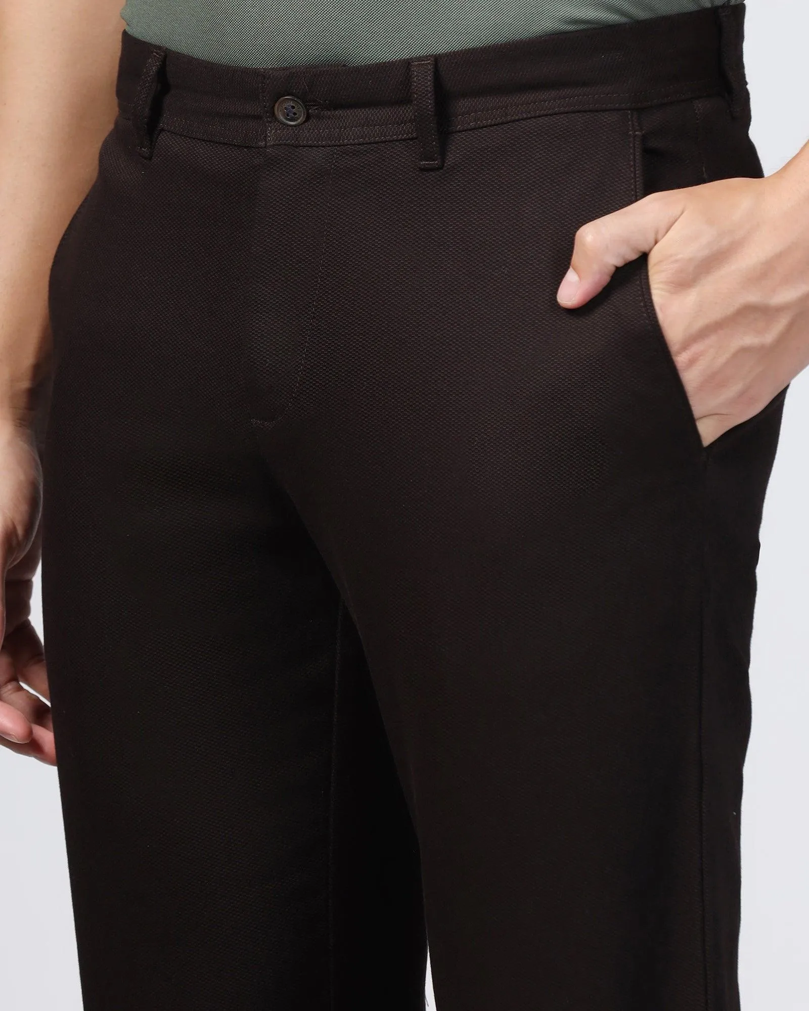 Slim Comfort B-95 Casual Chocolate Brown Textured Khakis - Tark Performance Design Fit