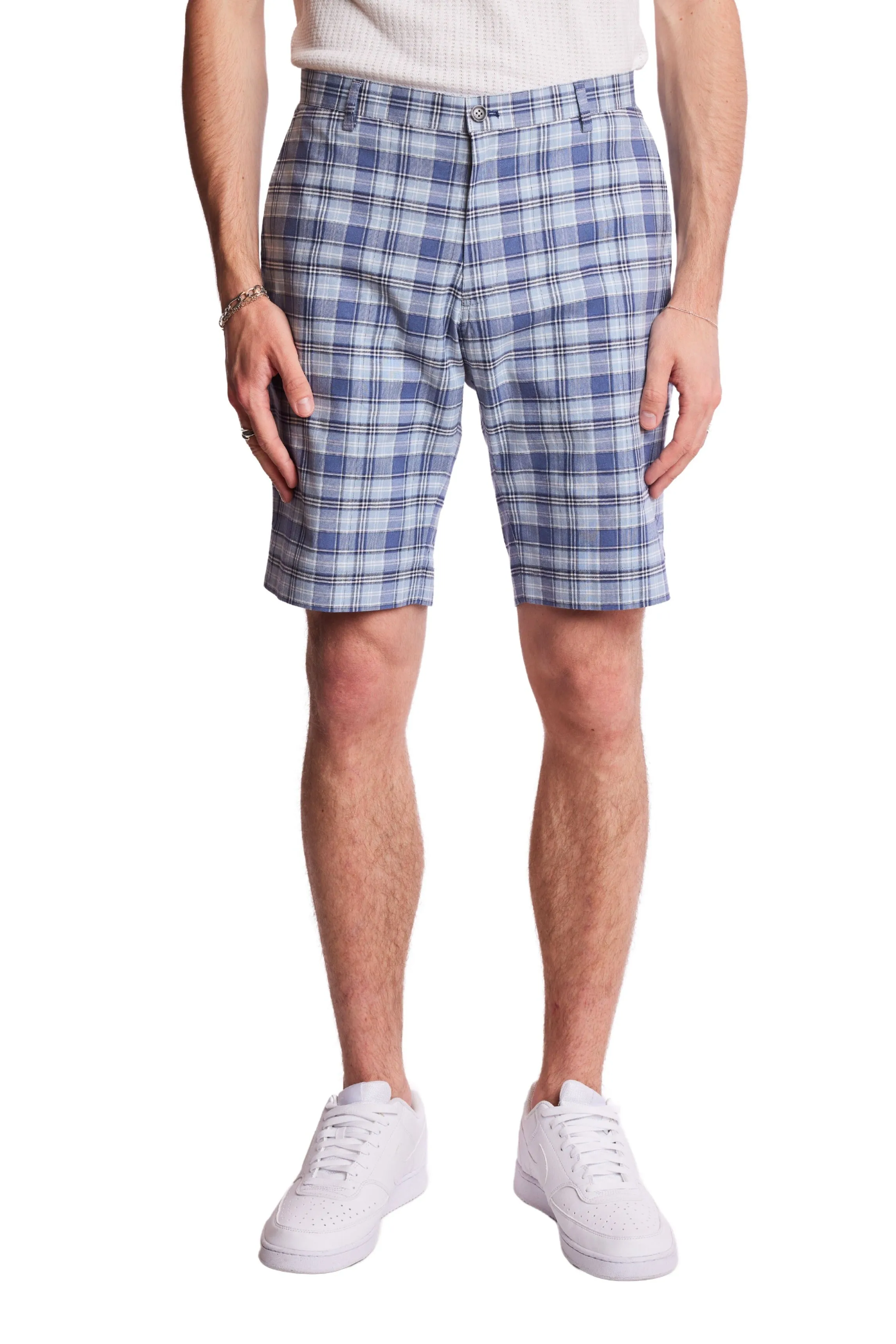 Felix Shorts - slim - Blue Madras Check Elastic waist Comfy Layer
