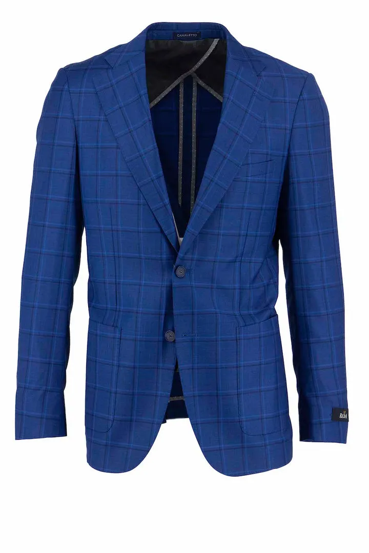 Tiglio Luxe Blue with Black and Blue Windowpane Veneto/THP Slim Fit Half Lined, Pure Wool Jacket CR74399/4 Travel Light Fit