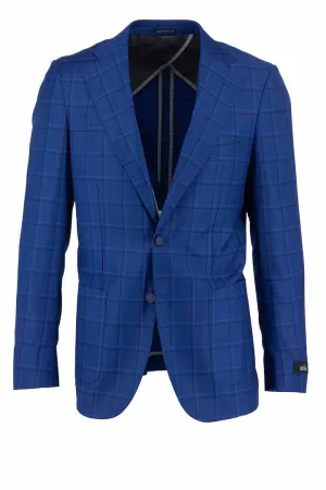 Tiglio Luxe Blue with Black and Blue Windowpane Veneto/THP Slim Fit Half Lined, Pure Wool Jacket CR74399/4 Travel Light Fit