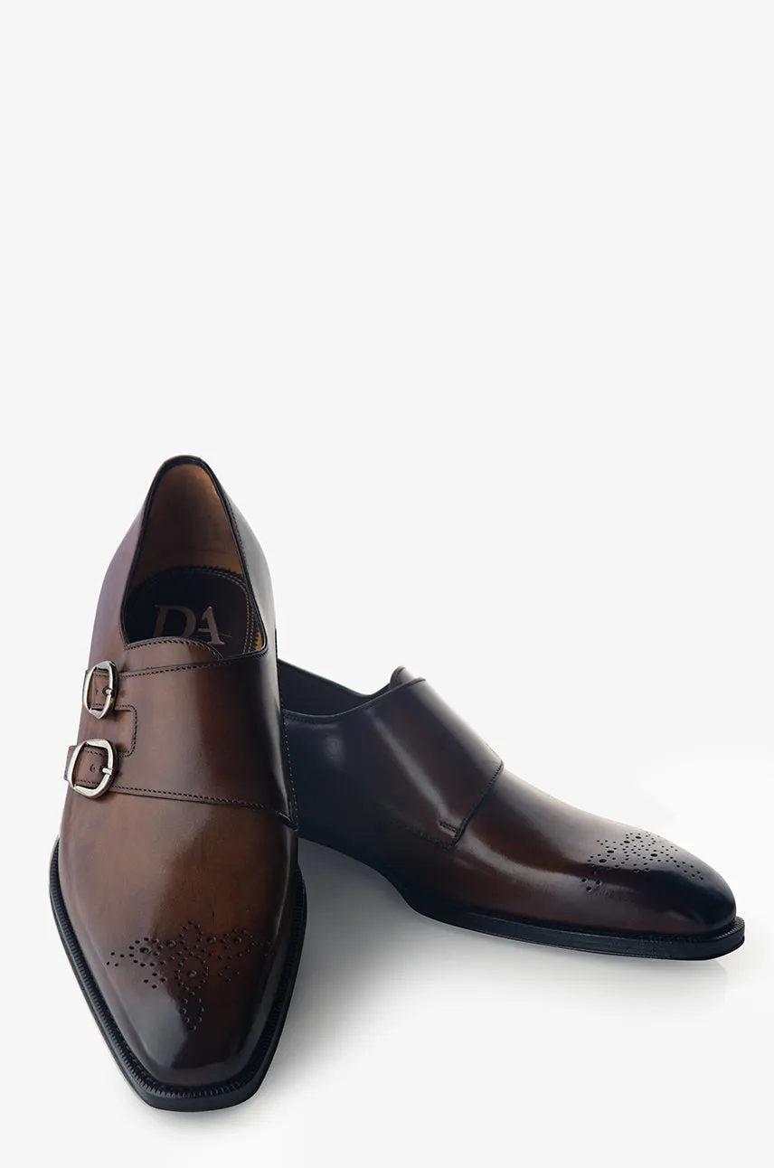 Eco Friendly Minimalist Fans Fast pace David August Leather Cap Toe Double Monk-strap Shoes in Reverse Sombrero