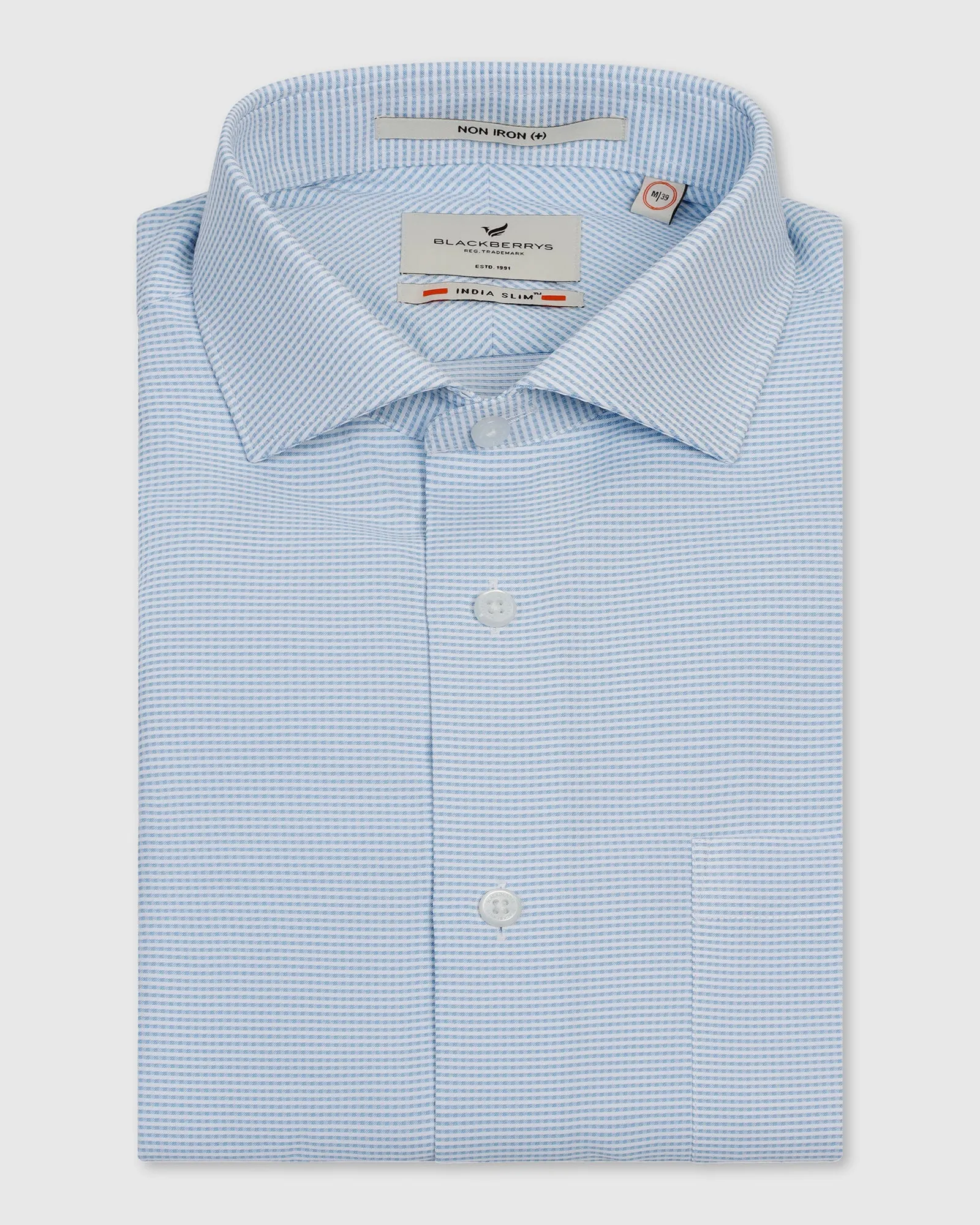 Non Iron Formal Blue Textured Shirt - Wise Two Tone Stitching Hooded Neckline