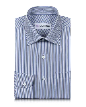 White Blue Black Alternate Pencil Stripes on White Seamless Shoulder Construction