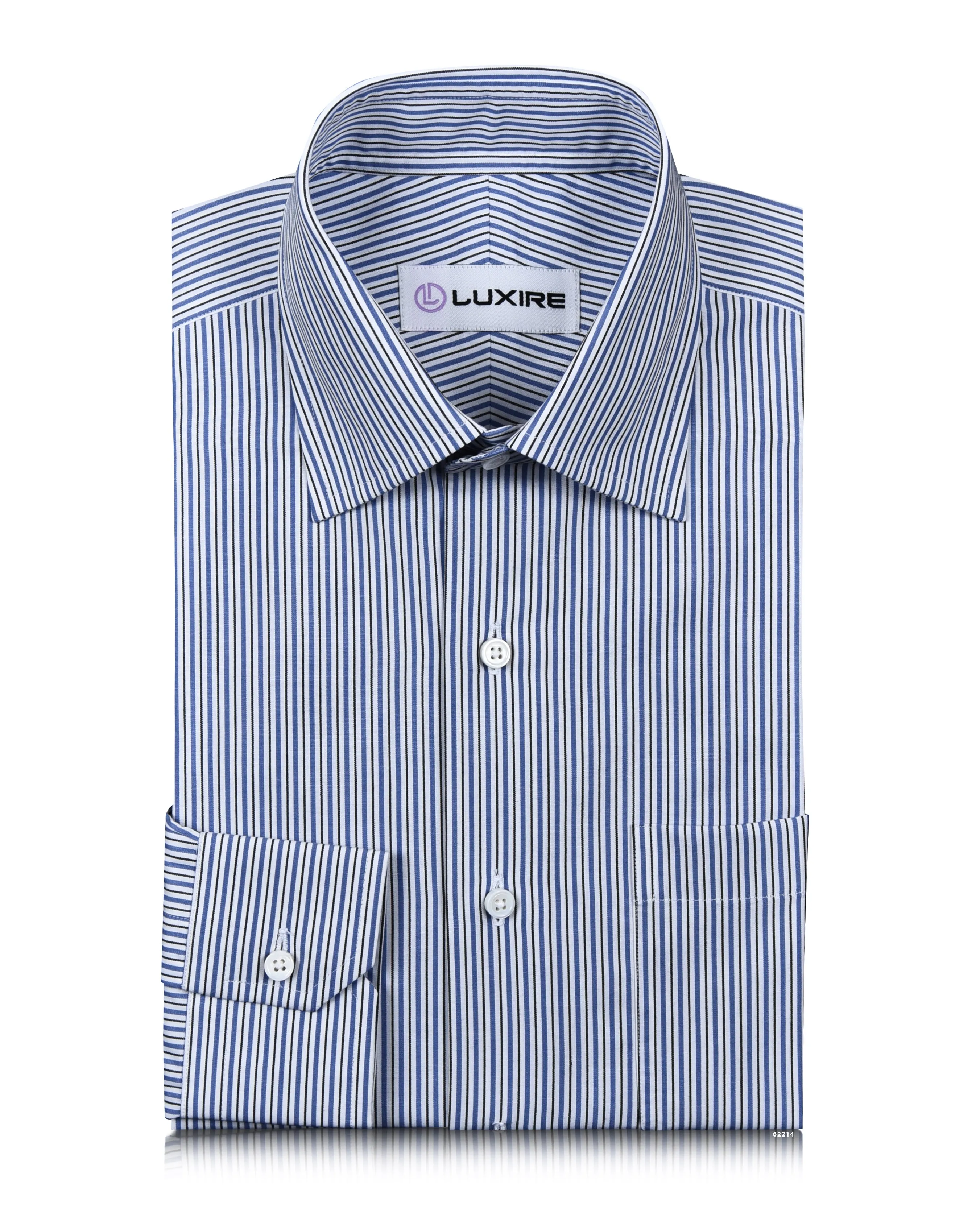 White Blue Black Alternate Pencil Stripes on White Seamless Shoulder Construction