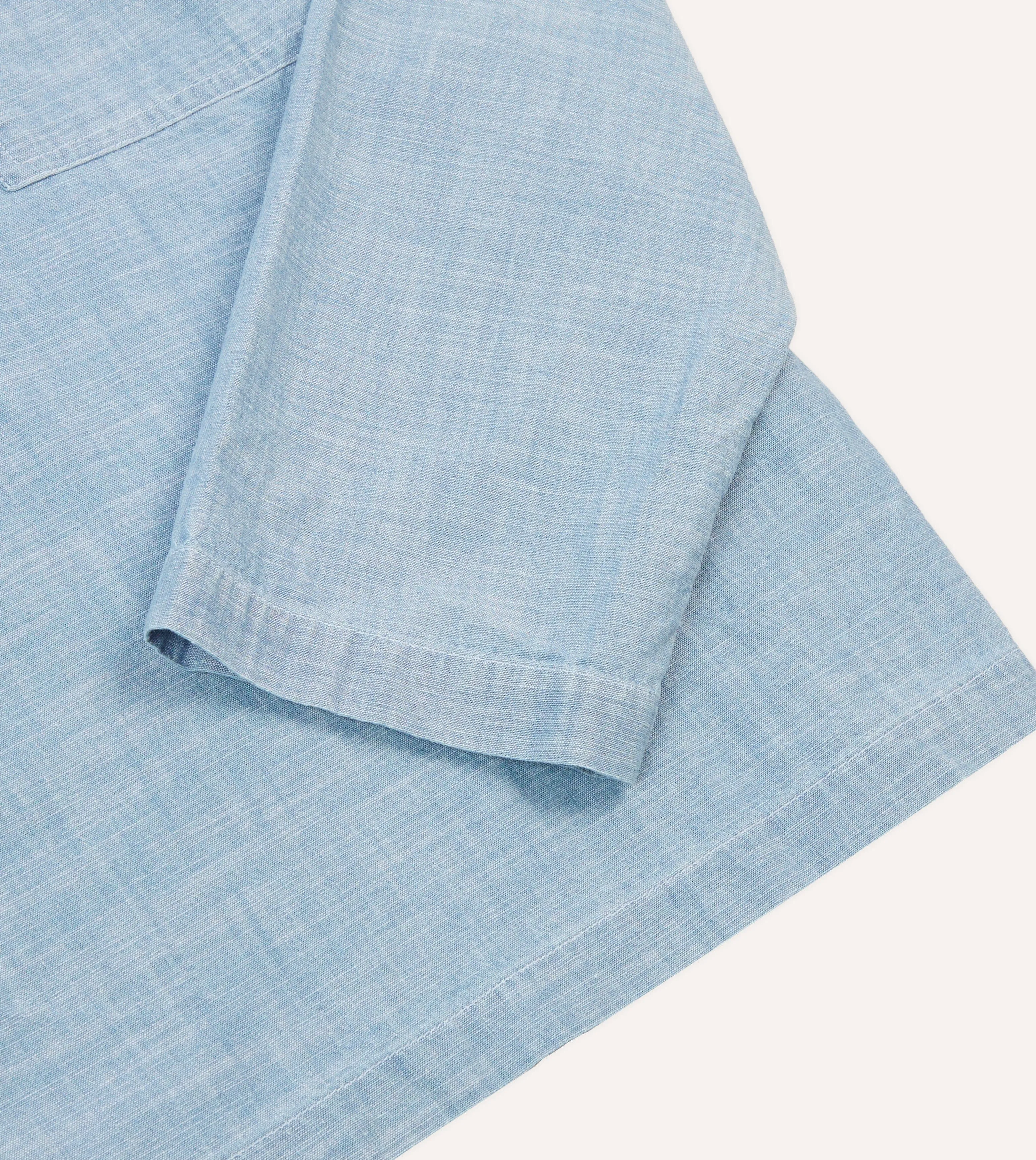 Essential Wardrobe Blue Cotton Chambray Spread Collar Popover Shirt