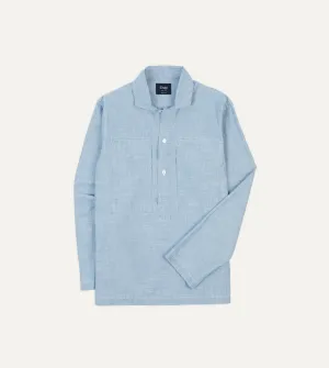 Blue Cotton Chambray Spread Collar Popover Shirt handmade touch