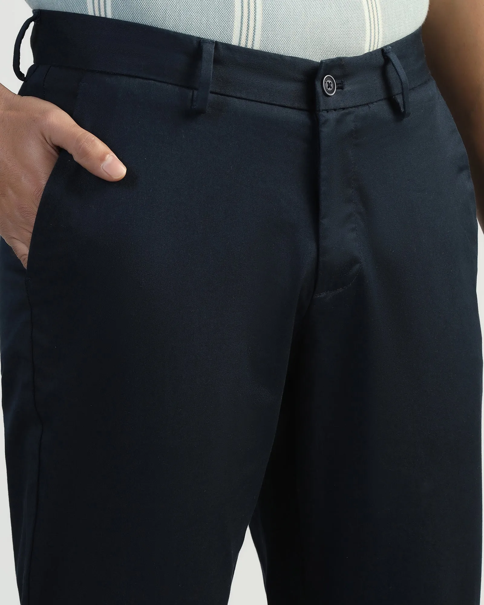 Straight B-90 Casual Navy Solid Khakis - Martin Classic Comfort