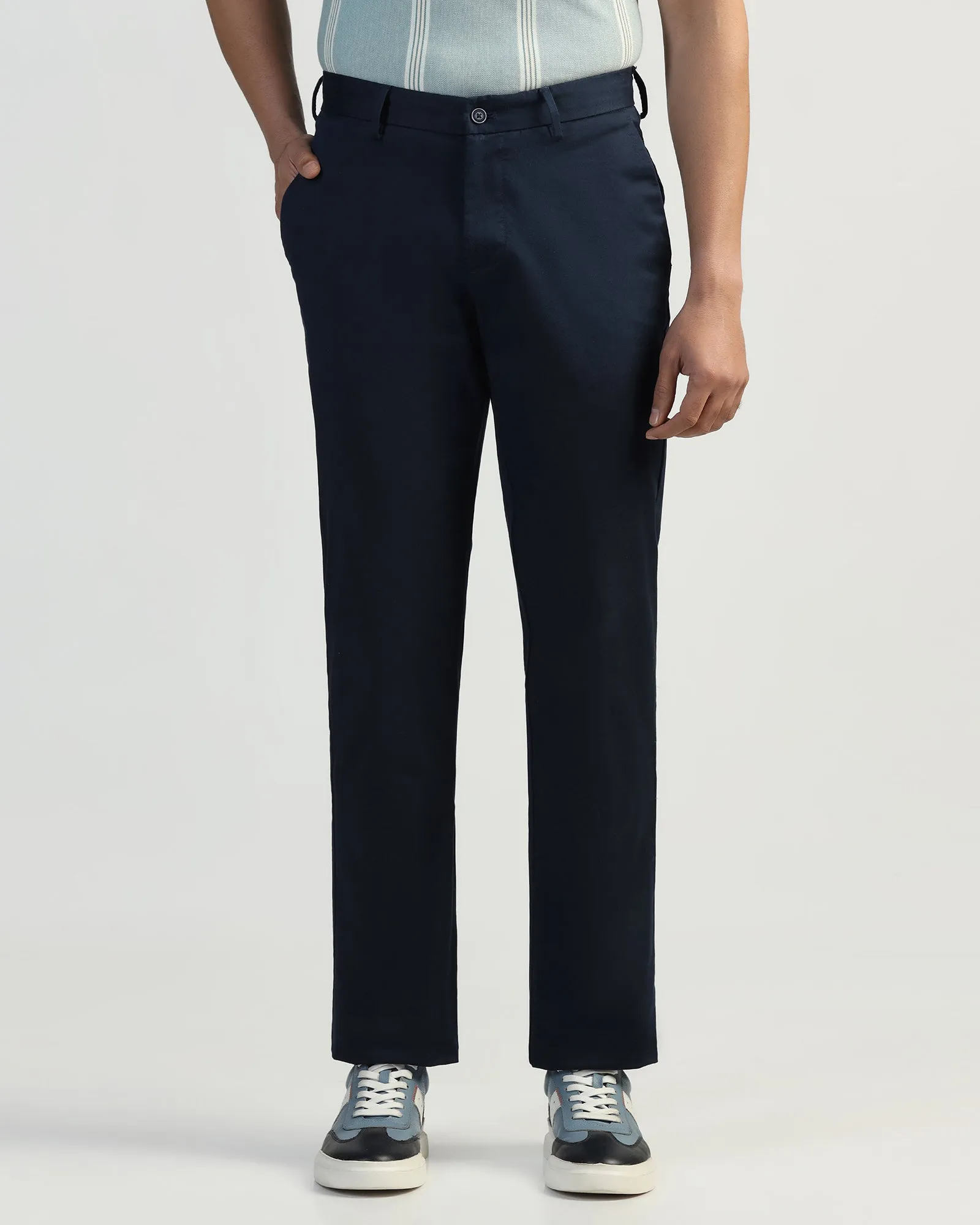 Sophisticated Look Straight B-90 Casual Navy Solid Khakis - Martin