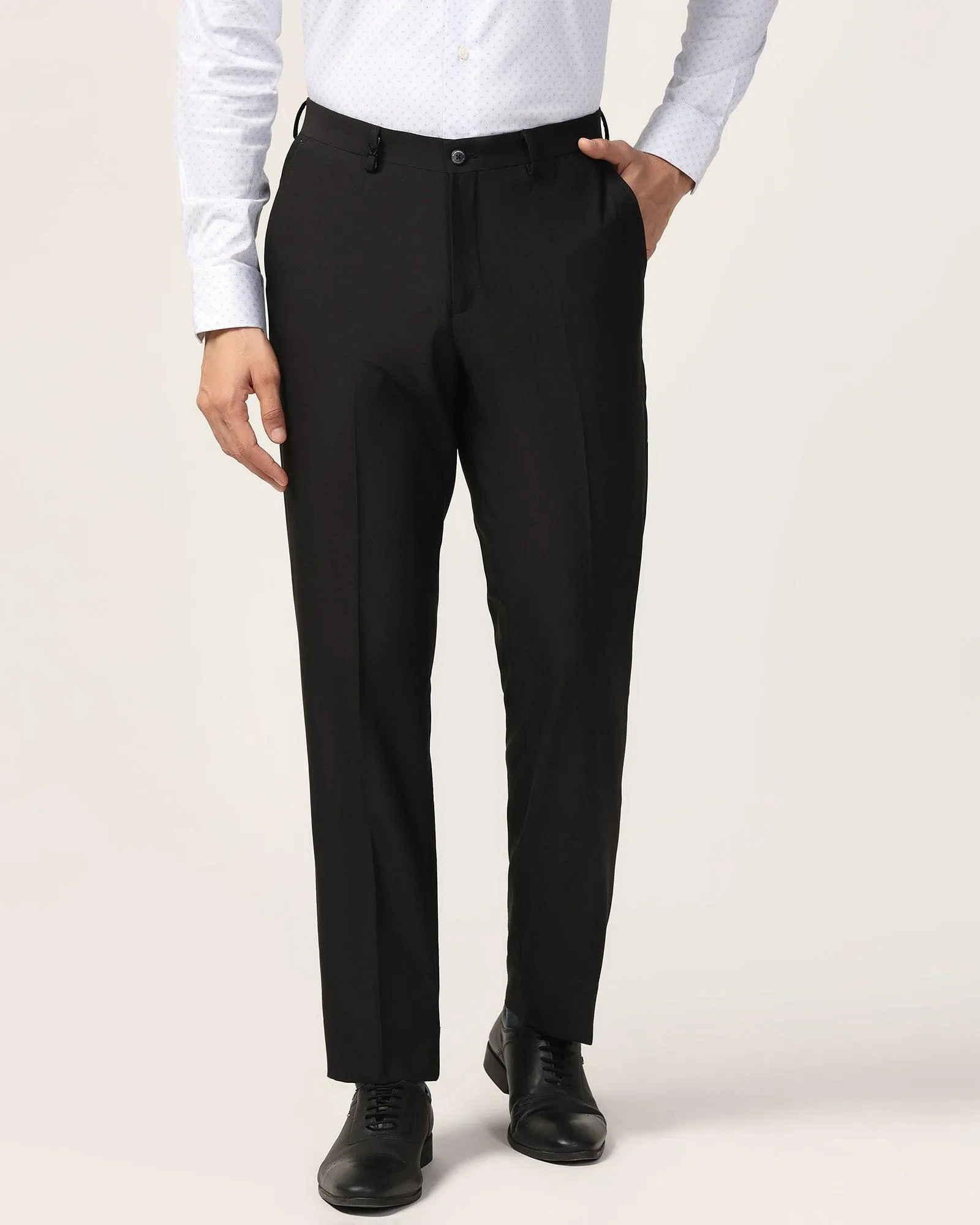 Relaxed Style Functional Fashion Straight B-90 Formal Black Solid Trouser - Black