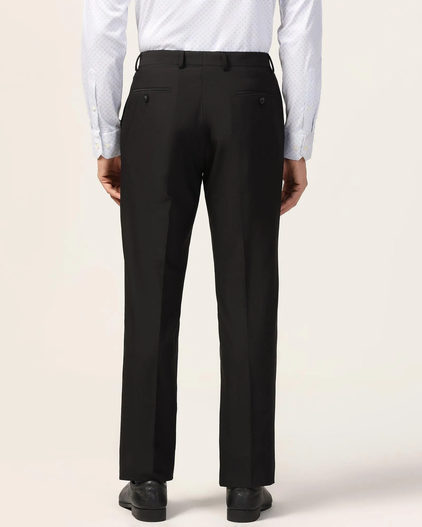 Practical Wear Durable Seam Construction Straight B-90 Formal Black Solid Trouser - Black