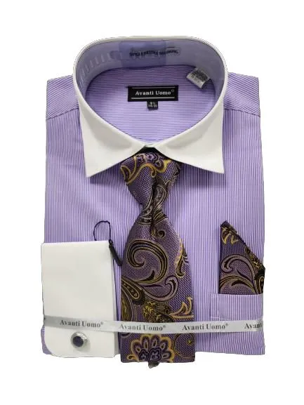 AVANTI UOMO MICRO STRIPE W/ WHITE COLLAR & CUFF DN129M LAVENDER Anti-static