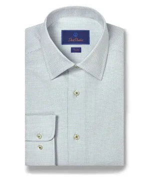 Pastel Shade David Donahue Trim Fit Micro Tic Dress Shirt in Green/Blue