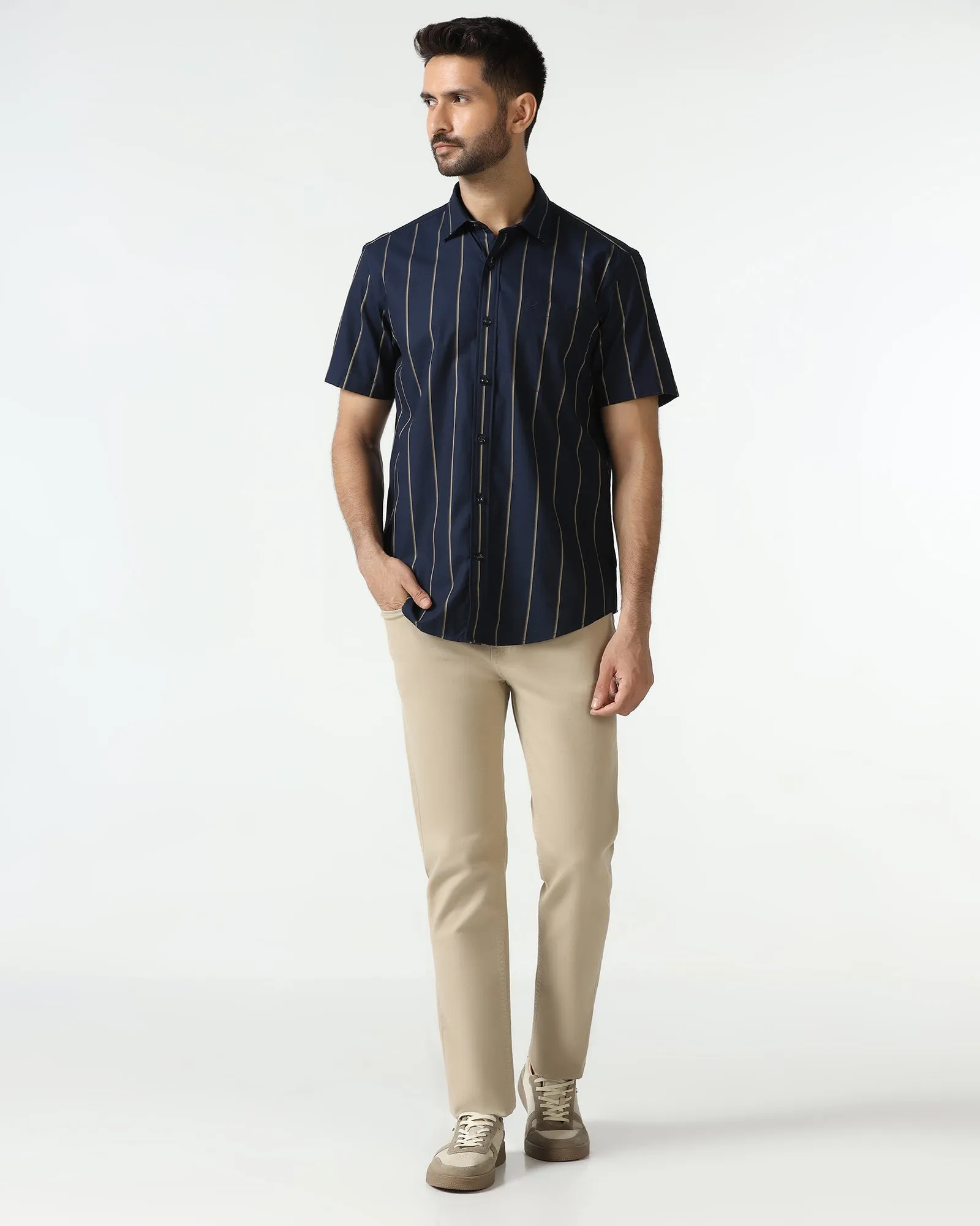 Graduation Attire Navy Half Sleeve Stripe Shirt - Huon