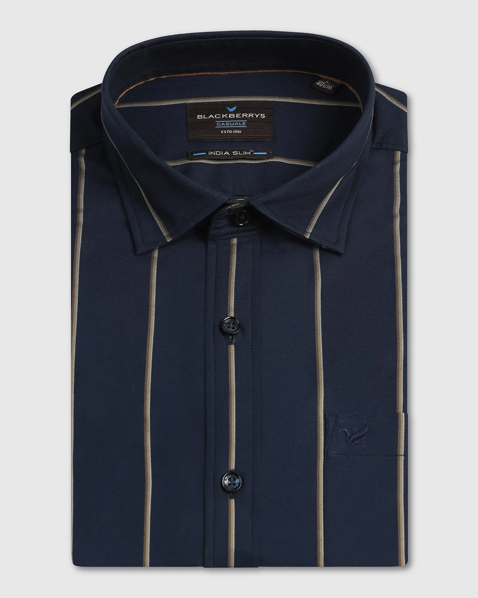 Modern Style Hypoallergenic Lining Navy Half Sleeve Stripe Shirt - Huon