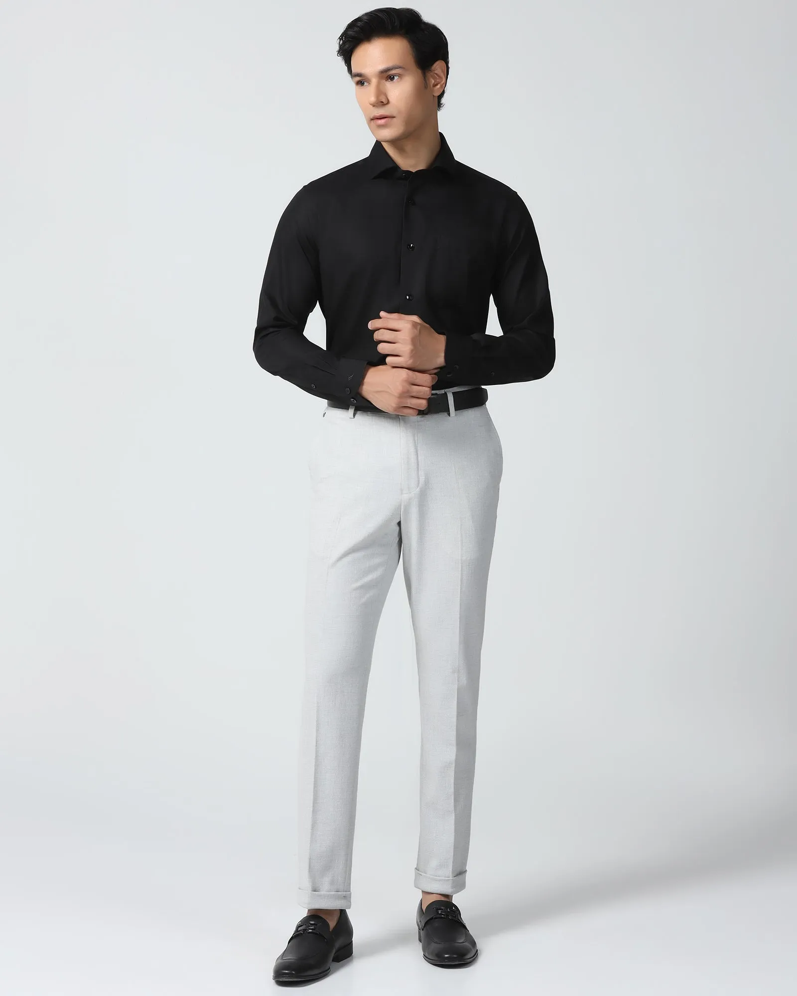 Non Iron Formal Black Check Shirt - Sky All day wearability Versatile Layering