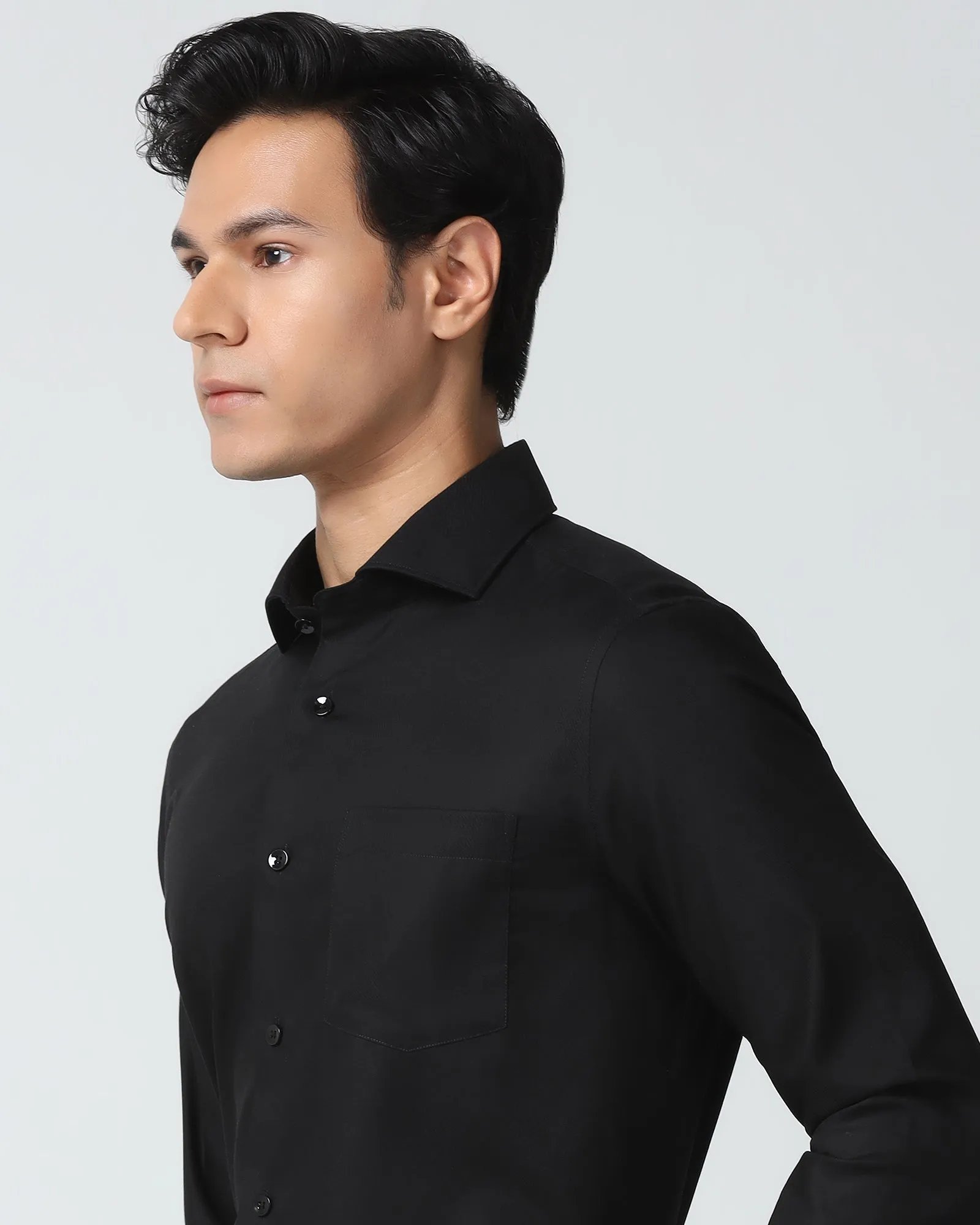 Flexible Shoulder Construction Athletic Look Non Iron Formal Black Check Shirt - Sky