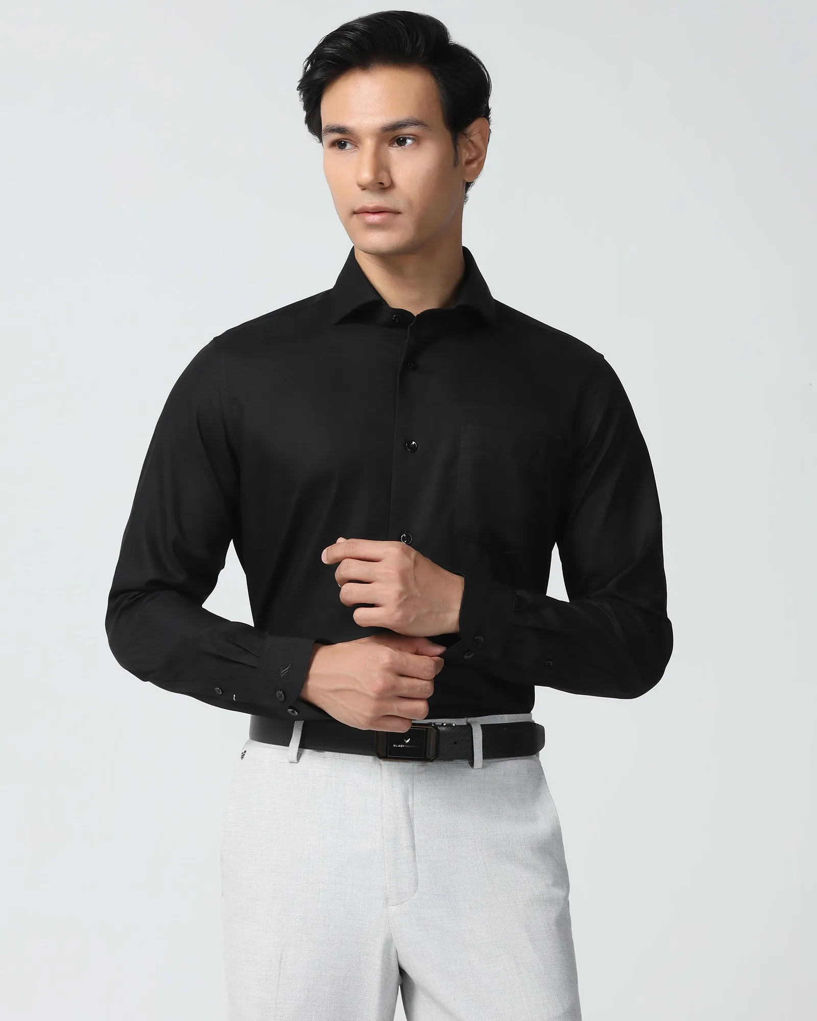 Fitted Silhouette Eco Friendly Material Non Iron Formal Black Check Shirt - Sky