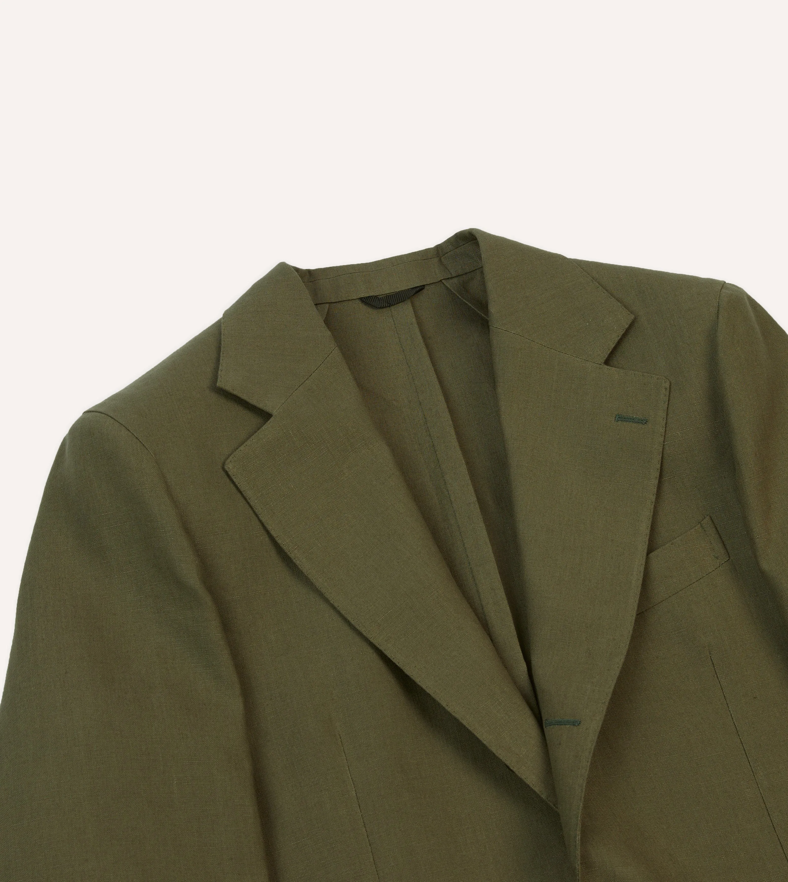 Olive Irish Linen Tailored Jacket Slim Silhouette