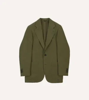 Olive Irish Linen Tailored Jacket Reinforced Elbow Padding Streetwear vibe