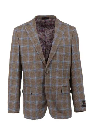 Slim Fit Styles Wind Protection Tiglio Luxe Mocha With Light Blue Windowpane Dolcetto Modern Fit, Pure Wool Jacket TL7514