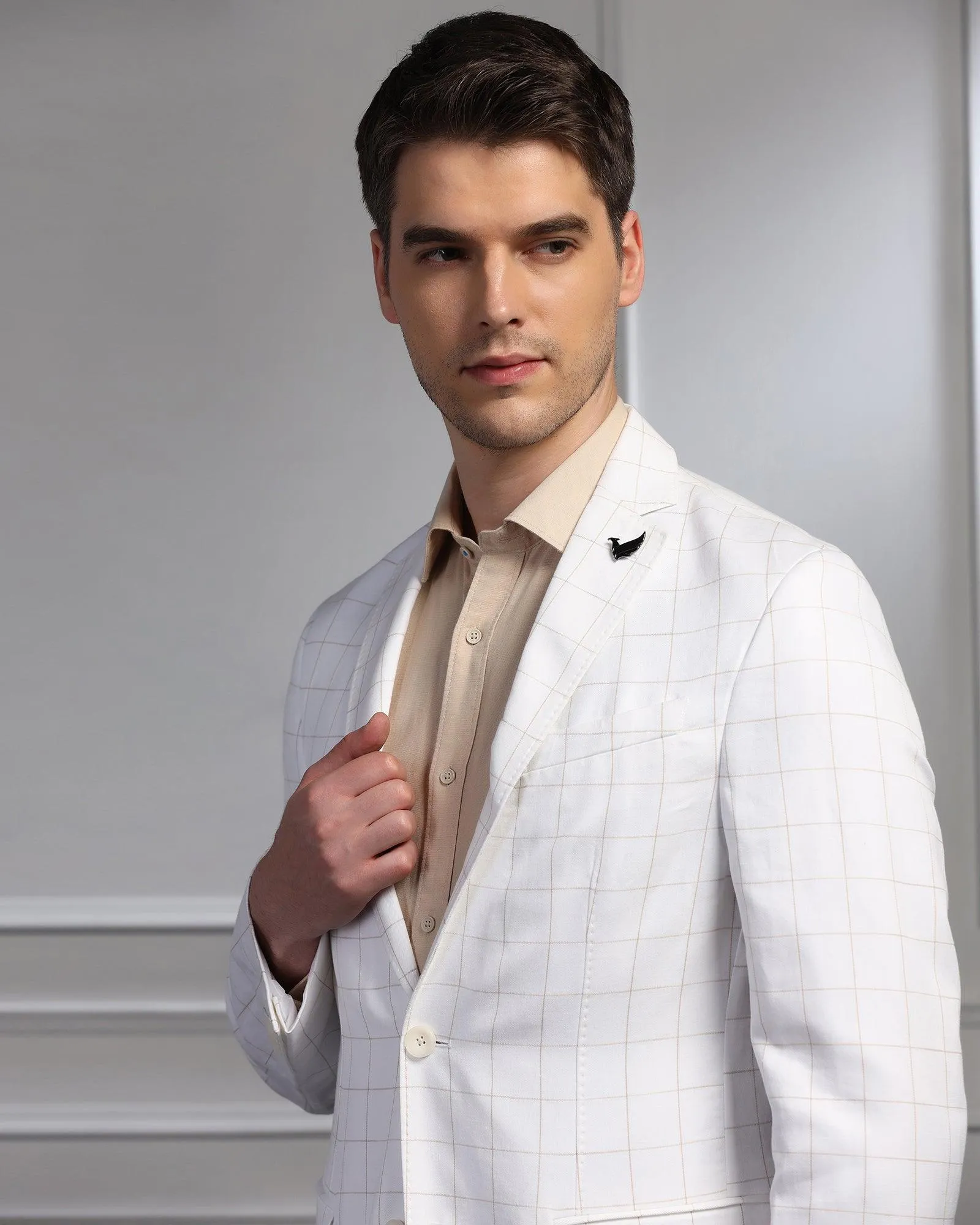 Linen Casual Off White Check Blazer - Timothy Weather resistant Cozy Street Style