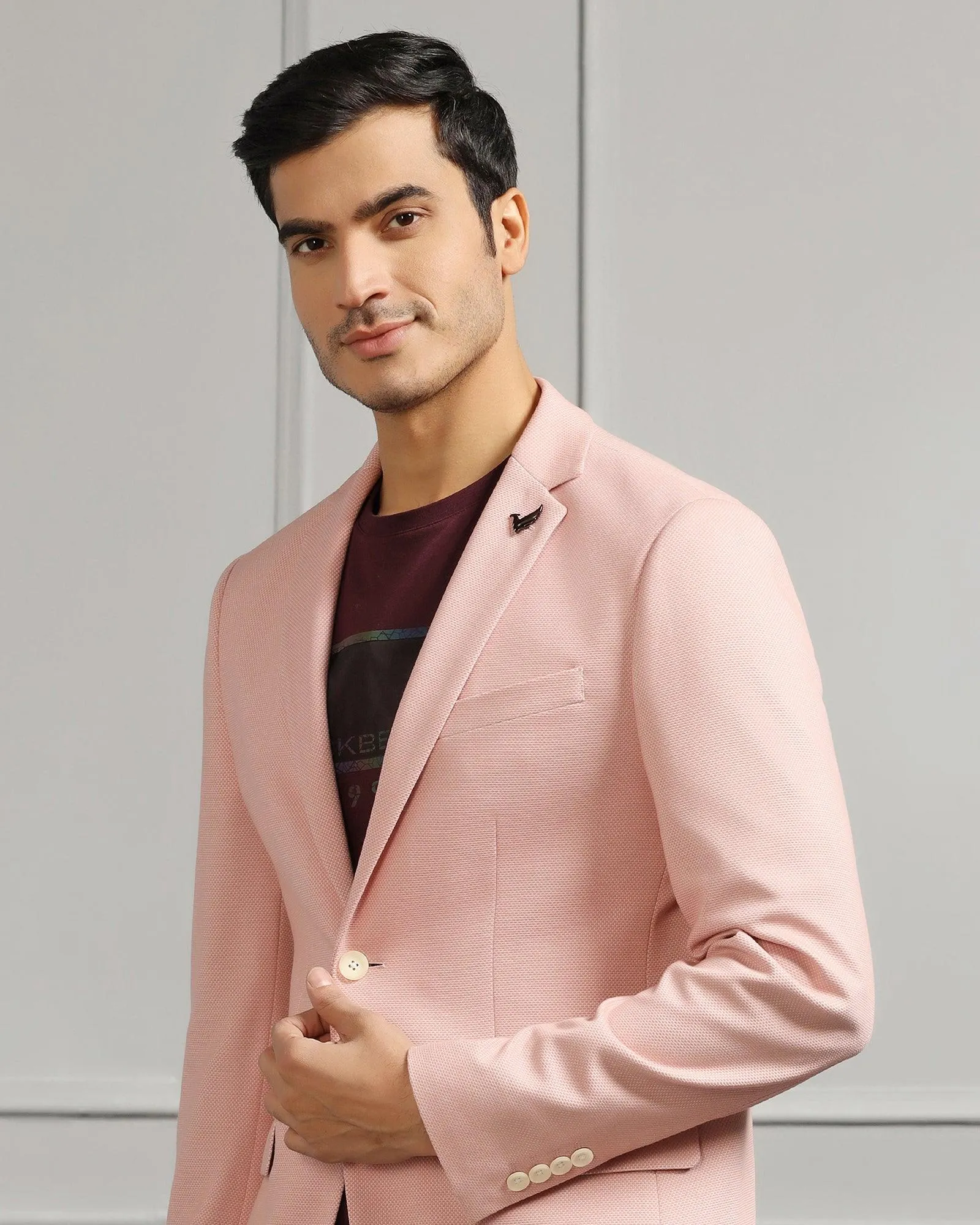 Advanced Insulation Casual Dusty Pink Textured Blazer - Ken