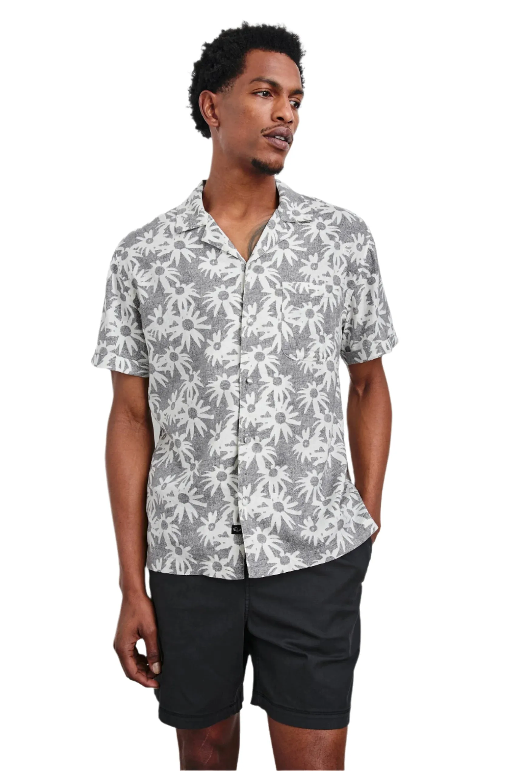 Waimea Linen-Blend SS Shirt - Charcoal/White Modern Look