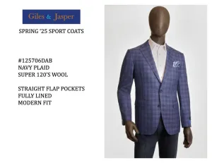 Elasticated Waistband Softshell Fabric Giles and Jasper Wool Sportcoat in Navy Plaid