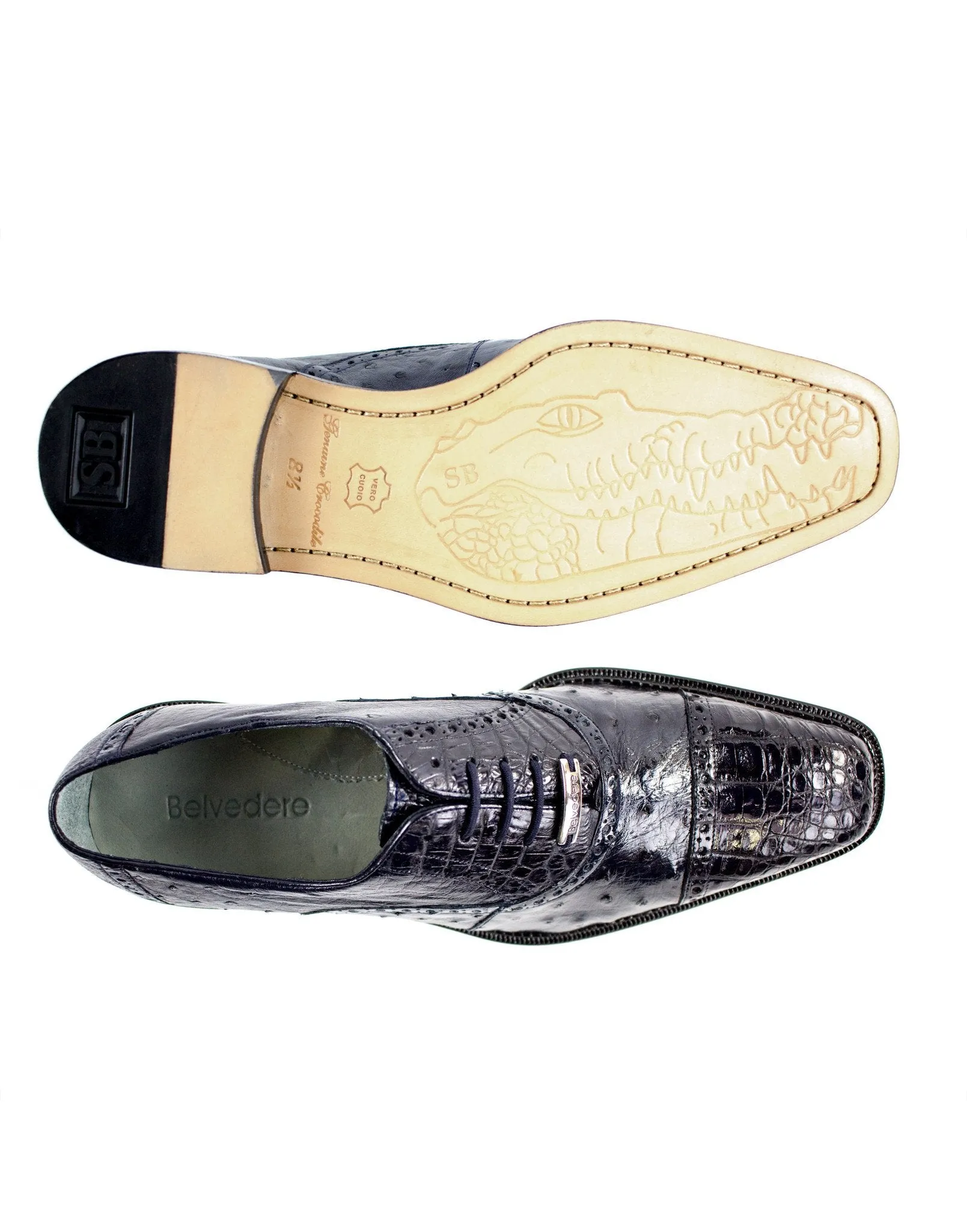 Shine Tone Belvedere - Onesto II, Genuine Ostrich and Crocodile Dress Shoe - Navy - 1419 - IN STORE (SIZE 9.5 and 13 ONLY)