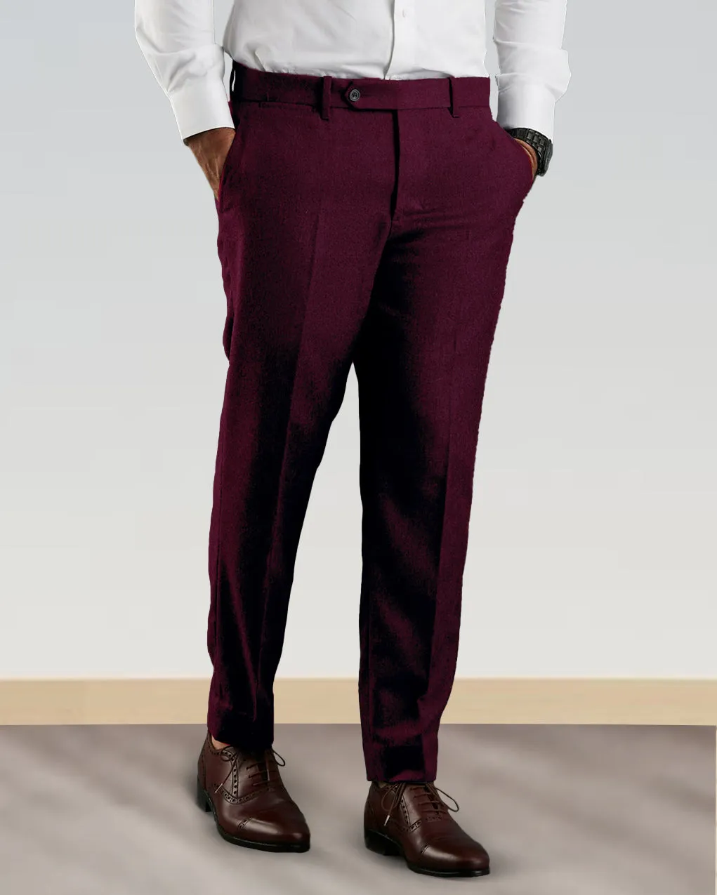 Adjustable drawstring Dugdale Maroon Wool Flannel Dress Pant