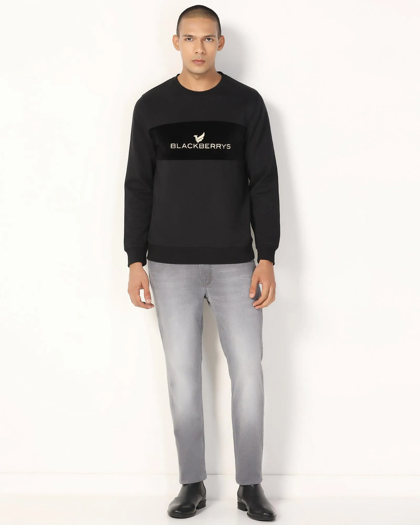 Elegant Skirt Crew Neck Black Solid Sweatshirt - Feb